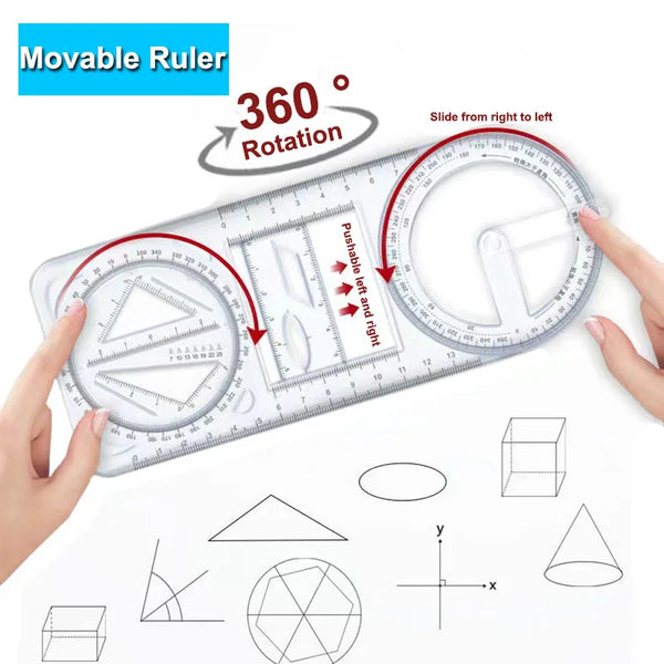 Revolutionary 360° Movable Geometric Drawing Ruler - Perfect for Young Mathematicians!